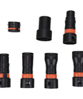 Gowenic 7 Pc Dust Collection Hose Adapter Kit, Quick Swap Rotating Clamps, multiple sizes and shapes visible.