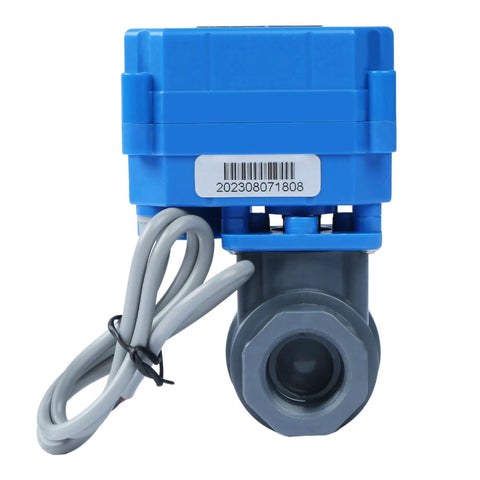 Heavy Duty Half Inch Upvc Motorized Ball Valve With Electric Two Wire Auto Return Switch Full Bore Passageway and 36 Volt AC DC Operation.