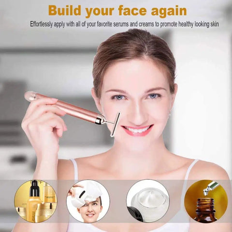24K Gold Pulse Facial Massager With Micro Vibration For Sensitive Skin, T Shape Electric Face Tool That Tightens Lifts Firms And Rejuvenates Neck Eyes And Forehead For A Youthful Radiant Glow, rose gold