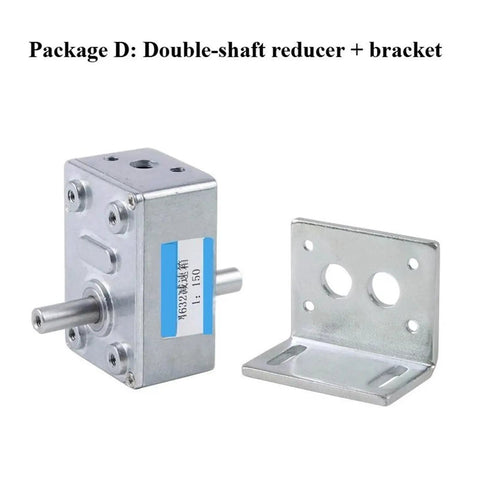 Heavy Duty Right Angle Worm Gear Reducer Delivering Hella Torque And Rock Solid Metal Gears For 6Mm D Shaft DC Geared Motor Kits, double-shaft and bracket.