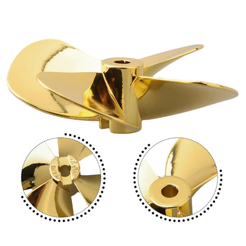 Beefy Four Blade Zinc Alloy RC Boat Propeller with Gold Plated Finish 4mm Shaft 55mm or 60mm Diameter Left or Right Rotation