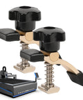 Commercial Grade Aluminum Router Clamping Kit Engineered With Robust T Slot Guides For Dependable Desktop CNC Mill And Laser Engraving Workstation close-up of clamping knobs and springs.