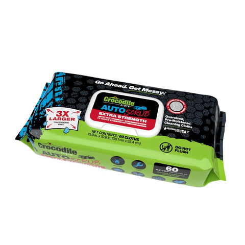 AutoSCRUB Cleaning Wipes Heavy Duty 60 Count Cleaning Cloths 15 By 10 Inches package with extra strength label