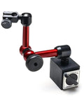 Dial Indicator Magnetic Holder And Bore Gauge Stand With V Groove Base For Rock Solid Mounting On Cylindrical Surfaces On Off Magnet Adjustable Rotary Joints Flexible Positioning For Lever Indicators And Micrometer Tools, red metal