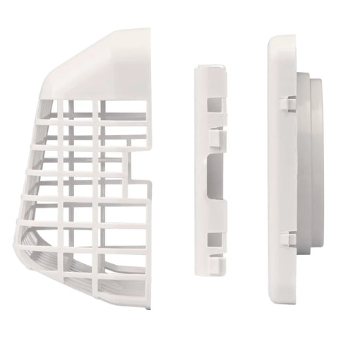 Side view of 4 Inch Outdoor Dryer Hood With Bird Guard And No Fuss Easy Clean Louvers, Universal Fit For Most Dryer Ducts, UV Weather Resistant For Gas Or Electric Dryers, White