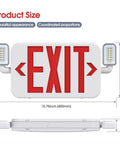 LED Combo Emergency Exit Sign With Two Adjustable Head Lights And Backup Battery US Standard Red Letter Commercial Safety Lighting UL 924 AC 120 277V 2 Pack Kit showing dimensions.