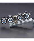Heavy Duty Sliding Closet Door Roller Kit For Wooden Wardrobes, 2 Stainless Steel Nylon Wheel Casters, detail view on surface.