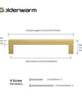 Brushed Brass Cabinet Pulls 6 1/4 Inch Square Bar Drawer Handles Gold Kitchen Cabinet Hardware 50 Pack with dimensions