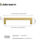Goldenwarm Brushed Brass Cabinet Drawer Pulls Six And One Quarter Inch Center For Kitchen Cabinets with screw dimensions.