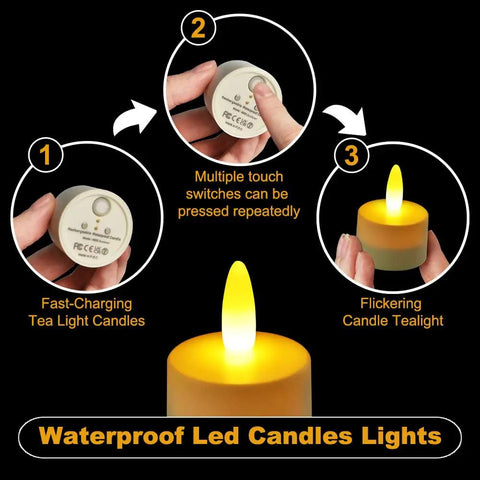Rechargeable Tea Lights With Remote 100 Hour Flicker Waterproof LED Candles For Centerpieces Home And Wedding Party Decor Yellow 12 Pack