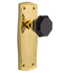 Prairie Plate Waldorf Black Door Knob Set With Lead Crystal Knobs In Polished Brass Finish, Passage Style For Closets And Halls