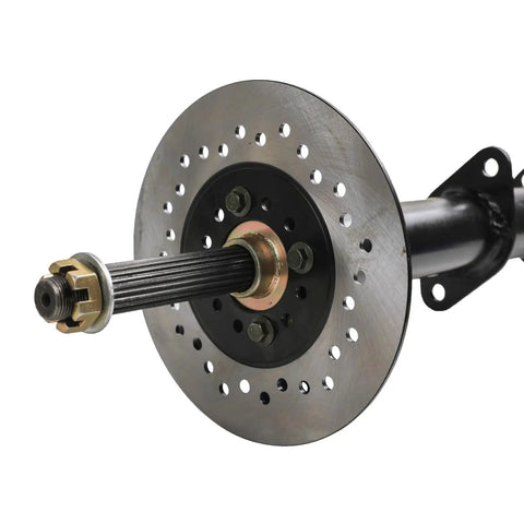 Close-up of a 40 Inch Rear Axle Kit Drive Shaft Diff With Brake Disc For Go Karts Golf Carts ATVs And More Heavy Duty 2 Pack