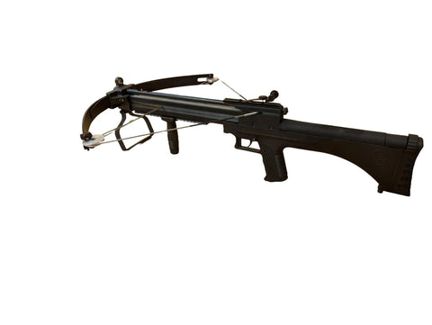 Beefy 100Lb Repeating Compound Crossbow With Steel Balls And Bolts, 30 Ball Magazine, dual rails shown