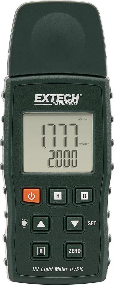 Front view of UVA Light Meter 320 To 400 Nanometer Digital Ultraviolet Light Tester with Backlit LCD Display and rugged design.