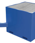 Heavy Duty Steel Offset Concrete Filled Jib Crane Base Stand 36 Inch Height Blue with horizontal arm for support.