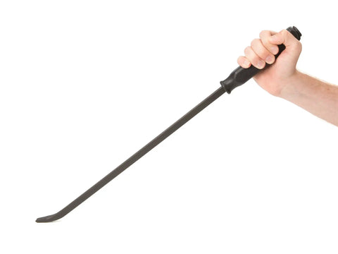 25 Inch Angled Tip Pry Bar With Striking Cap And Textured Non Slip Handle For Heavy Duty Prying And Lifting In Tight Spaces High Leverage Tool Built Tough For Pro Grade Jobs held in hand