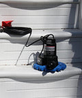 Reinforced Thermoplastic Pool Cover Pump With One Quarter HP Motor, Auto On Off, iSwitch Sensor on white steps