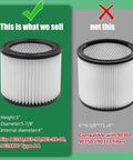 Comparison of two filter cartridges; left is Replacement Filter Cartridge For 90398 And 9039800 Series Wet Dry Vacuums, right is not.