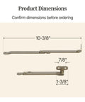 Dimensions of Heavy Duty Antique Brass Plated Lid Stay Set for Drop Front Desks, Trunks, and Chests, shown with measurements