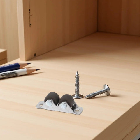 10 Pack Heavy Duty Mini Furniture Casters That Roll Like A Dream With Silent TPE Pads For Tool Benches Cabinet Drawers And Office Desks Quick Bolt Install on a wooden surface with screws.