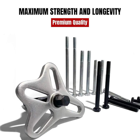46Pcs Harmonic Balancer Puller Set With Steering Wheel Flywheel Crankshaft And Pulley Pullers in carbon steel, bolts and components visible