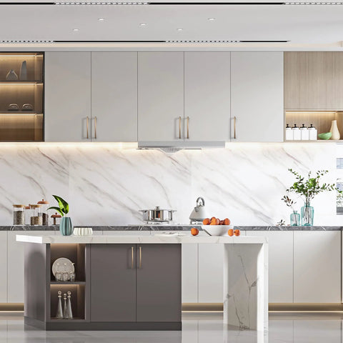 Modern kitchen with Champagne Bronze Cabinet Pulls 5 Inch 128mm 10 Pack Cupboard Handles For Kitchen Cabinets And Drawers