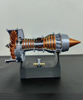 Side view of Simulated Turbofan Aircraft Engine Model Kit With LED Light, Rechargeable Version, brass color display