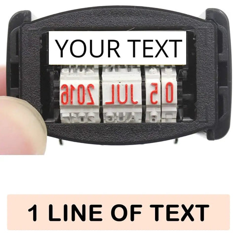 Custom Self Inking Date Stamp Personalized With Your Sign Off For Office And Business Gear Adjustable Date Wheel Stamps Through Twenty Thirty Five showing adjustable date wheel.