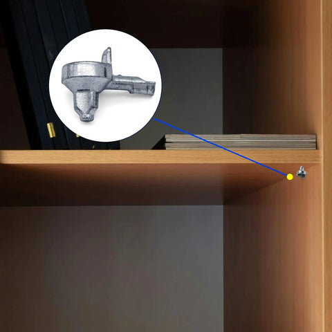 Close-up of zinc alloy shelf peg installed in cabinet, part of 100 Pack Zinc Alloy Cabinet Shelf Pegs For Easy Install No Tools Needed Replacement Pins.