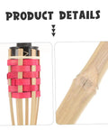 Close-up of 2 Pack Faux Bamboo Tiki Torches Outdoor Decor For Backyard Handmade Bamboo Torch Lights with red accents