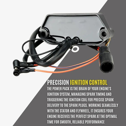 Power Pack For Johnson Evinrude CDI Box Compatible With 4 To 60 HP Outboards, aftermarket replacement, front view with cables