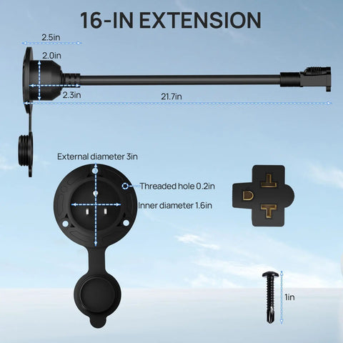 Product dimensions for 15 Amp 125V Shore Power Inlet With Weatherproof Outlet Receptacle Box And 16 Inch Outdoor Extension Cord.
