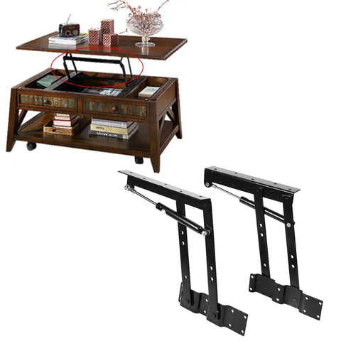 Heavy Duty Lift Up Coffee Table Mechanism With Hydraulic Hinge Lifting Frame for Furniture shown in closed and open positions.