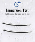 10 Pcs Curved Spring Bars For Watch Bands, 1.5mm Stainless Steel double flanged pins shown in immersion test with water droplets.
