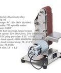 Electric Mini Belt Sander Heavy Benchtop Grinder And Polisher Sporting 9000Rpm Adjustable Speed showing aluminum body and motor details.