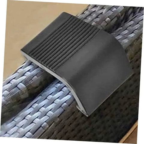 Black plastic Zerodeko 10Pcs Outdoor Wicker Clips Rattan Sofa Fasteners securing two rattan pieces together on a sectional chair.