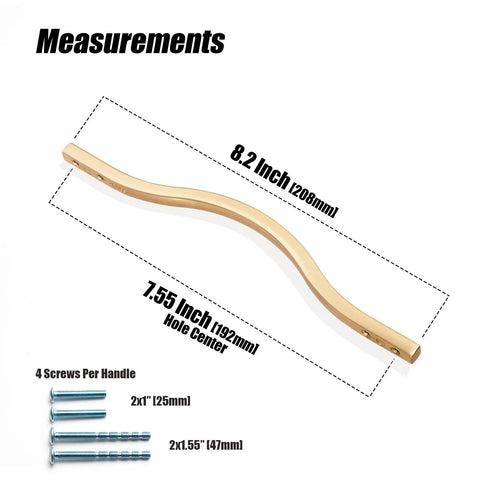 Low Profile Brushed Brass Cabinet Pulls With Dual Hole Centers 6.3 Inch And 7.6 Inch Zinc Alloy Handle measurements and screws