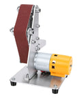 Oreilet 3 In 1 Mini Belt Sander With 7 Speed Adjustable Settings And 20 Sanding Belts For Knife Sharpening Woodworking And Jewelry Polishing Compact Bench Grinder Tool side view with sanding belt and motor