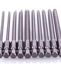 10Pcs 1/4 Inch Hex Shank Long Magnetic Screwdriver Bits Set displaying S2 alloy steel bits in a row on white background