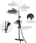 Thermostatic Shower System With Tub Spout And 9 Inch Rain Shower Head Plus 3 Setting Handheld Sprayer Wall Mounted Slide Bar Mixer In Black Finish For Modern Bathroom showing adjustable features