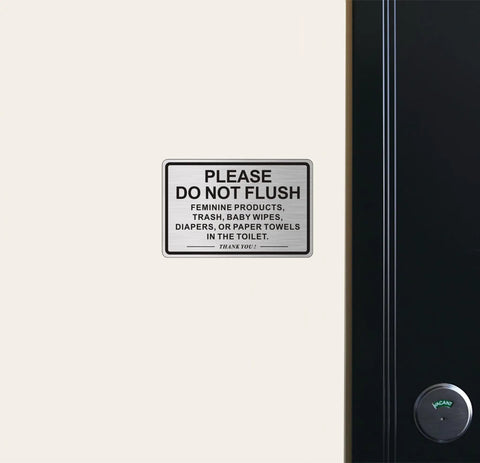 Two Pack Do Not Flush Sign For Bathroom Self Adhesive Aluminum Metal Sign With Brushed Aluminum Black Finish 9 By 6 Inches on door