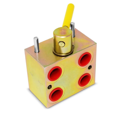 Manual Hydraulic Multiplier With SCV Splitter Diverter Valve, Couplers And AG Fittings, angled view with 45-degree handle
