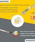 Pro Grade Magnetic Screwdriver Drill Bit Set With Kickass Anti Slip Teeth And Heavy Duty Impact Resistant Design demonstrating magnetization instructions.