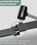 Bi-Folding Sliding Barn Door Hardware Track Kit 72 Inch For Four Doors In Black Finish, hammer and track detail
