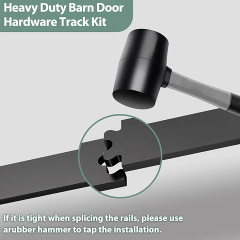 Bi-Folding Sliding Barn Door Hardware Track Kit 72 Inch For Four Doors In Black Finish, hammer and track detail