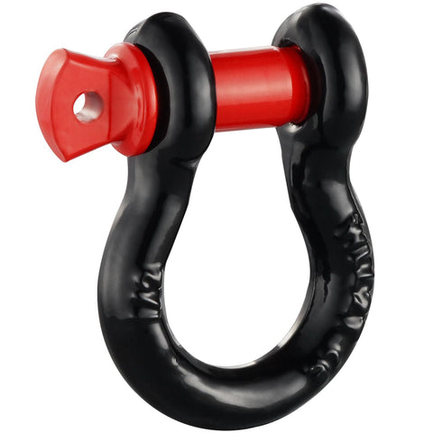 Half Inch D Ring Shackle 4 Pack Alloy Steel 17637 Lbs Break Strength Eight Ton With Five Eighths Screw Pin Heavy Duty Off Road Recovery Shackle Towing Accessory For Jeep And Truck Black, featuring a black shackle with red pin