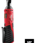 Side view of Sub Compact Three Eighths Inch Cordless Ratchet With Thirty Five Foot Pounds Torque, Two Hundred Fifty RPM, Variable Speed Trigger.