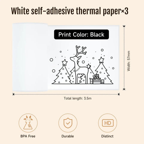 Thermal Sticker Paper Rolls 57x29mm 3.5m Roll Compatible With S1 S2 M02 T02 Printers For Instant Cameras And Label Printers Refill For Kids Pocket Printer And Mini Photo Printer Labels For Photos And To Do Lists, white thermal paper roll