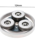 36T Planetary Gear With Clutch Kit For Electric Motors, 12mm Thick, 47.5mm Diameter Steel Gear Set showing gears and 124mm width