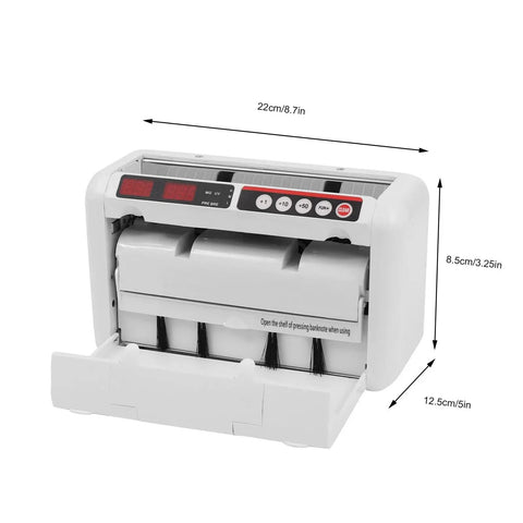 Portable Money Counter Machine With UV And Magnetic Counterfeit Detection, Rechargeable, 22cm x 8.5cm x12.5cm size